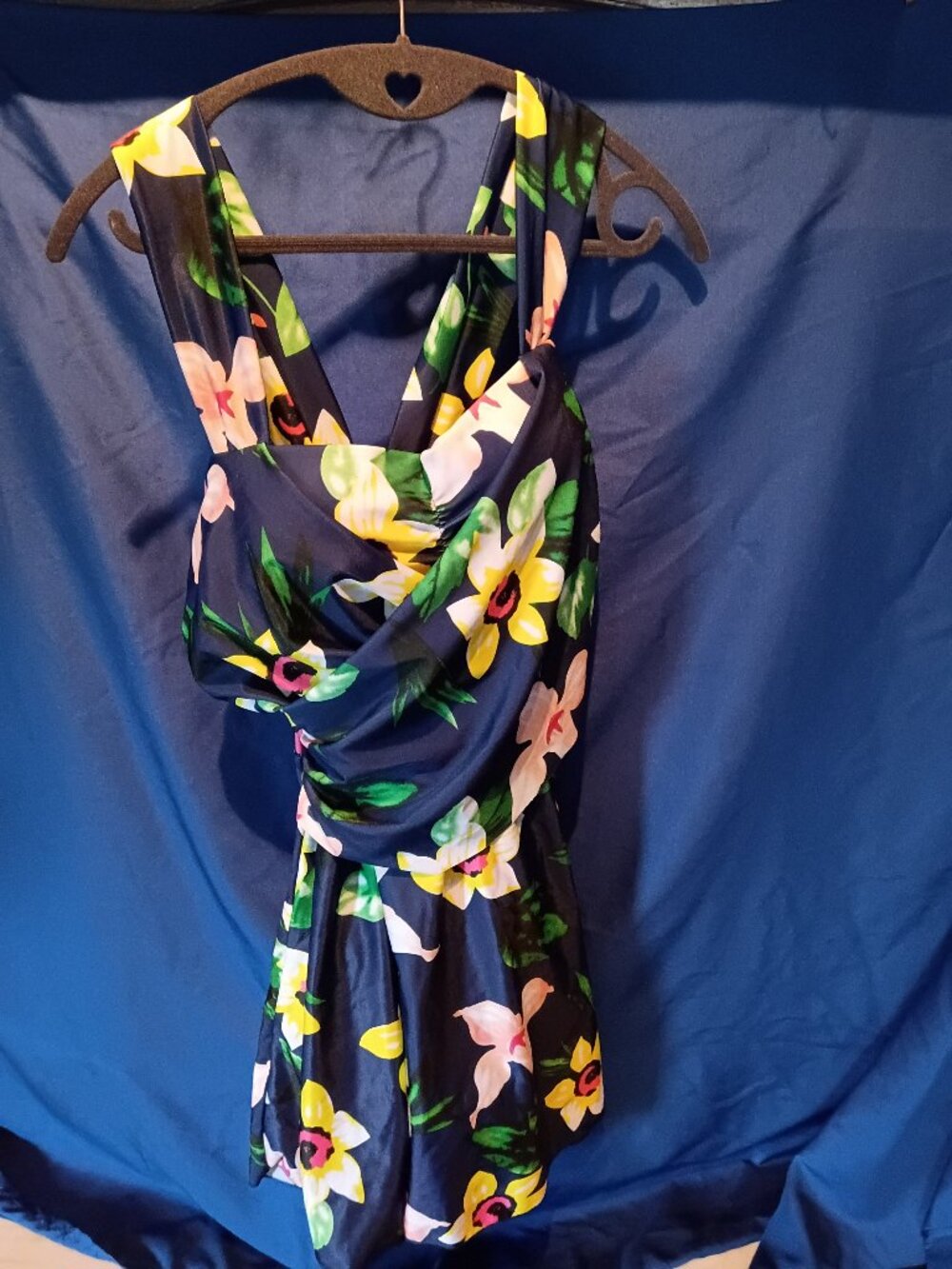 NWOT Navy sarong type suit w/flowers med/lge